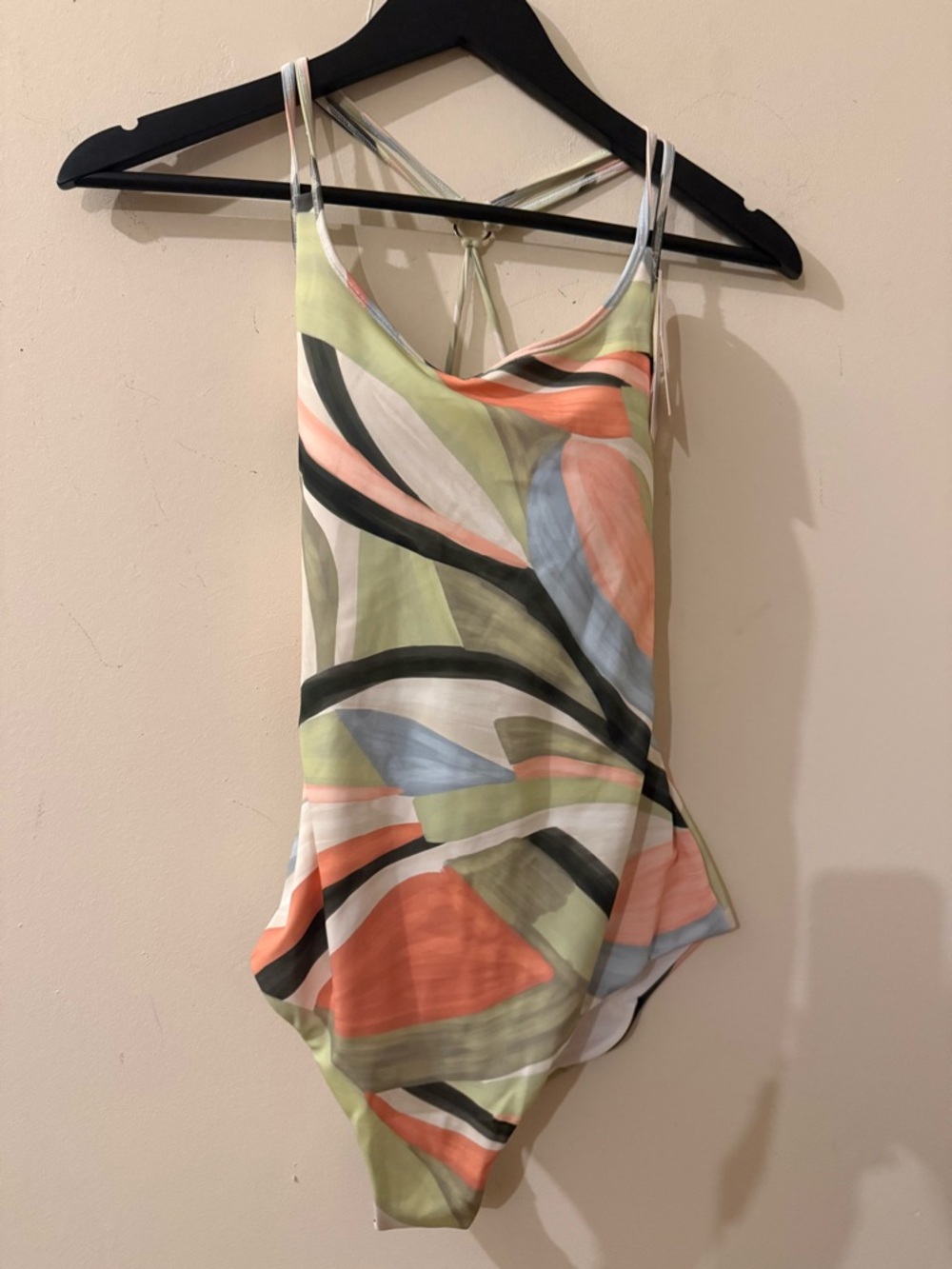 Women’s Abstract Print One-Piece Swimsuit in Pastel Greens & Coral